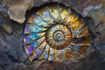 Poster - Close up of a vibrant shell resting on a rock, perfect for nature or beach themed designs