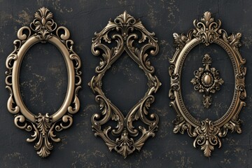Poster - Elegant set of three gold frames hanging on a wall. Perfect for interior design projects