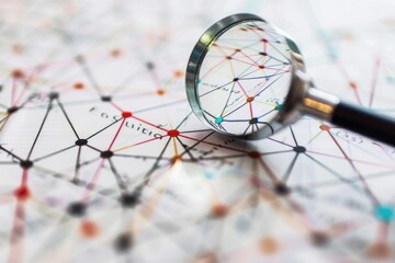 Fototapete - A magnifying glass placed on a map, suitable for travel or exploration concepts