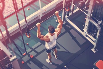 Aufkleber - A man performing a pull up exercise in a gym. Ideal for fitness and workout concepts