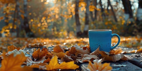 Sticker - A cup of coffee on a rustic wooden table, perfect for cafe or kitchen themes