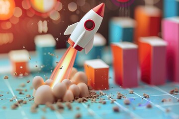 Poster - A toy rocket soaring through the sky, suitable for various design projects