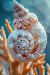 Poster - Close up of a sea shell on a coral. Great for marine themed designs