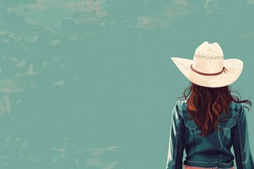 A woman wearing a cowboy hat and leather jacket. Perfect for western-themed designs