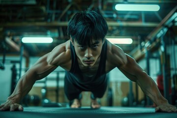 Aufkleber - A man exercising in a gym, suitable for fitness content