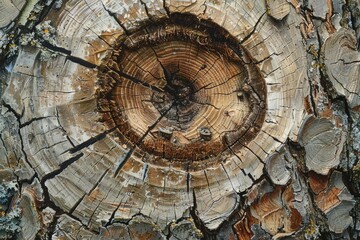 Poster - Detailed view of a tree trunk with a clock, suitable for time concept illustrations