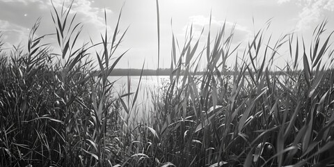 Aufkleber - A striking black and white photo of tall grass. Perfect for nature backgrounds