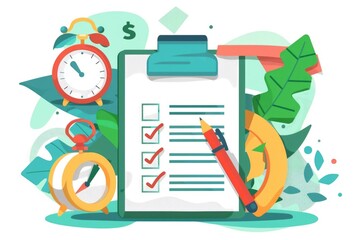 Fototapete - A clipboard with a checklist and a pen, perfect for organizing tasks and making notes