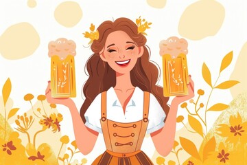 Poster - A woman holding two mugs of beer. Great for bar or brewery promotions