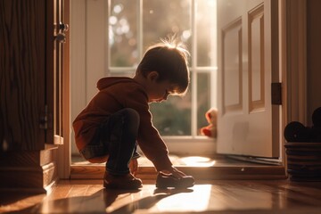 Poster - A small child playing with a toy on the floor. Suitable for educational materials