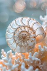 Poster - Close up of a shell on coral. Suitable for marine and beach themes
