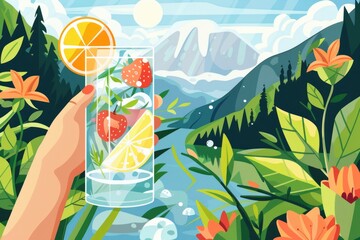 Poster - Refreshing glass of fruit-infused water, perfect for healthy lifestyle concepts