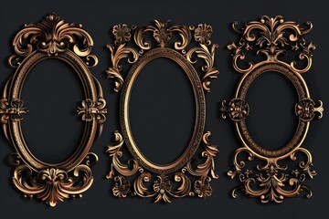 Poster - Elegant set of three gold frames on a sleek black background, perfect for luxury design projects