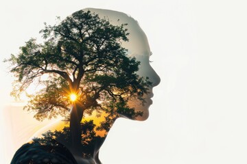 Aufkleber - Close-up of a woman's face with a tree in the background. Perfect for nature or beauty concepts