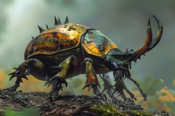 Aufkleber - Close up of a beetle crawling on a tree branch. Suitable for nature and insect-related projects