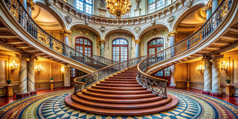 Wall Mural - A majestic spiral staircase in a royal heritage building, symbolizing elegance and regality.