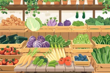 Poster - Various vegetables showcased in a store, perfect for food and nutrition concepts