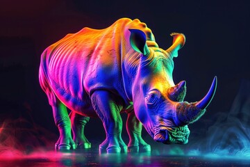 Aufkleber - A rhino standing on top of a body of water. Suitable for nature and wildlife themes