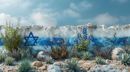 Wall Mural - banner background of Israel Independence Day theme banner design for microstock, no text, and wide copy space, [A group of diverse people holding Israeli flags and smiling, representing unity