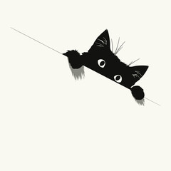 Poster - Halloween banner with tradition symbols. Black cat illustration.