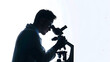 © Generative AI - Silhouette of male scientist with microscope on white background : Generative AI