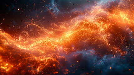 Poster - Futuristic abstract sci-fi background with glowing waves and particles fractal galaxies