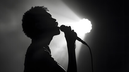 Poster - Vocalist singing to microphone Singer in silhouette : Generative AI