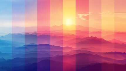 Wall Mural - Sky Gradients Landscape: An illustration showcasing the gradient of colors in the sky as a backdrop to various landscapes
