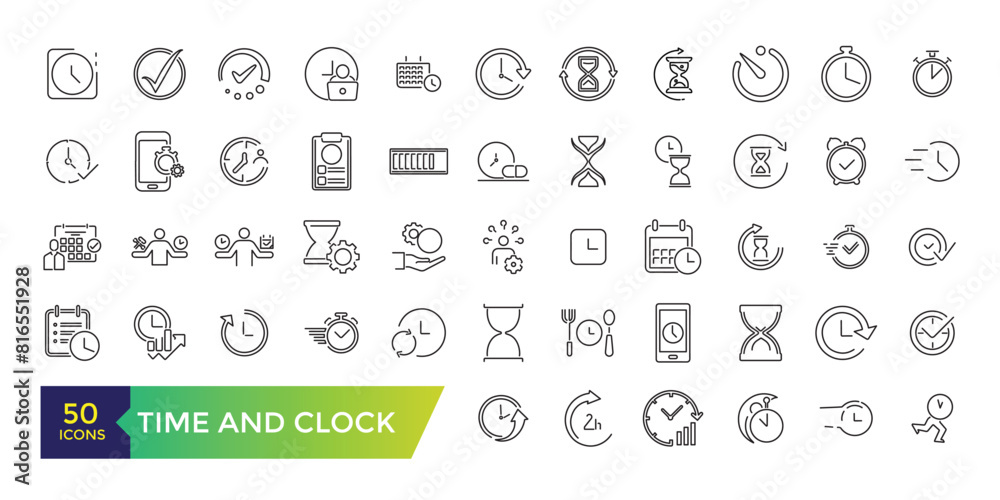 Script With Clock Icon Time and Clock icon set. UI icon collection and Vector illustration ...