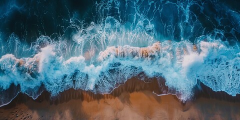 Canvas Print - Aerial view of wave crashing along the shore
