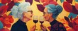 © Sanych - Two cute old ladies drinking wine and having fun together.