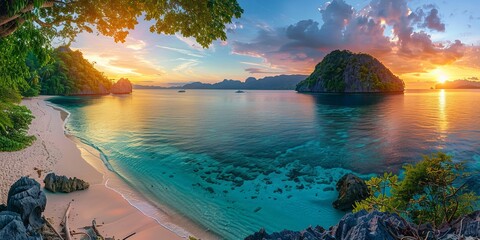 Wall Mural - Amazing Sunrise Beach in the Philippines. Relaxing get-away Scenery.