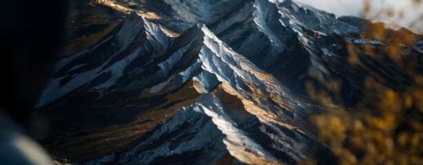 Poster - A mountain range with snow and trees