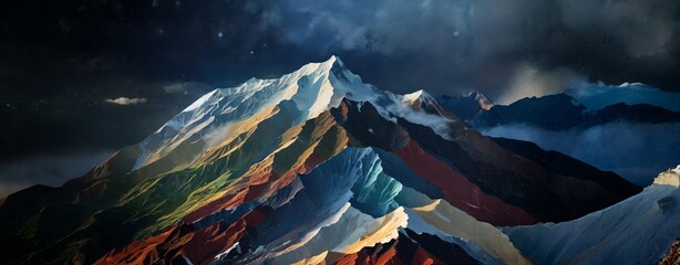 Poster - A mountain range with snow and clouds in the sky