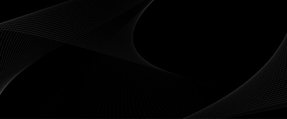 Poster - vector abstract grey wavy lines on a black background with black lines and curves background.