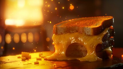 Wall Mural - A dynamic shot of a grilled cheese sandwich