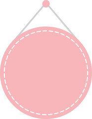 Wall Mural - Blank pastel pink with white stitch-edged hanging sign. Flat design illustration.