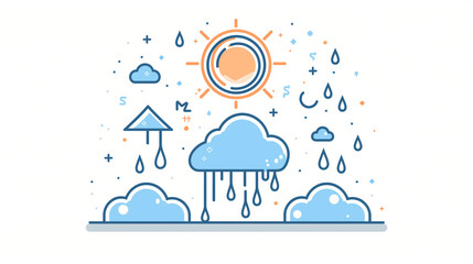 a linear icon of a cloud with sun and raindrops, symbolizing a weather forecasting app, app linear i