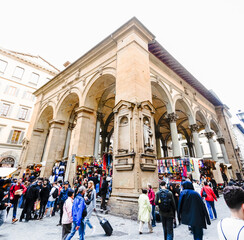 Wall Mural - Florence, Italy - April 10, 2024: streets of Florence city center with surrounding area full of tourists in Florence, Italy