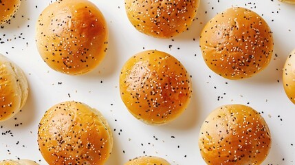 hamburger buns placed alone on a white background from above