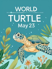 Wall Mural - World Turtle Day, May 23 banner template with text WORLD TURTLE DAY May 23