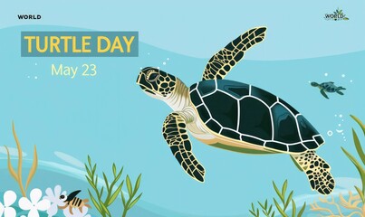 Wall Mural - World Turtle Day, May 23 banner template with text WORLD TURTLE DAY May 23