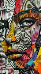 Wall Mural - Vibrant street art mural with abstract faces