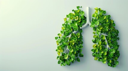 Wall Mural - Green leaves in the shape of human lungs on a white background. World No-Tobacco Day