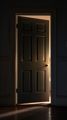 Poster - Uncertainty and Fear Symbolized by Dimly Lit Ajar Door  