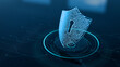 © NicoElNino - Cyber security and data protection on internet. Shield, secure access and encrypted connection protecting online information. Password protected system. Cybersecurity technology. Holographic icon.
