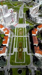 Wall Mural - Fountain Of The Four Seasons and City life Milano Skyscrapers. aerial view. Milan, Italy