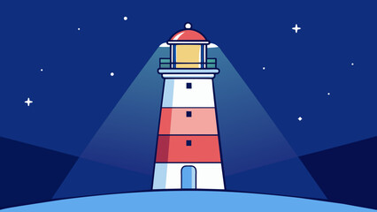 Wall Mural - Serene Nighttime Lighthouse Illustration with Starry Sky Backdrop