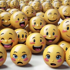 Wall Mural - Many yellow balls with smiling faces. Social media and communications concept background