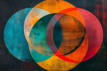 Poster - Abstract painting featuring three overlapping circles on a black background